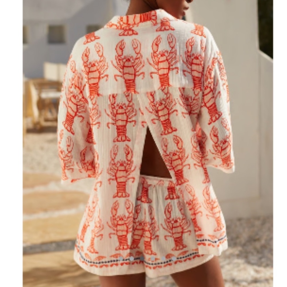 Anthropologie NWT 2 pc set Women’s L Sleepwear/Loungewear in cute Lobster Print - Picture 2 of 8